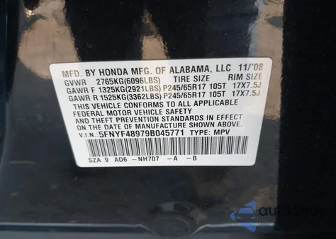 2009 Honda Pilot Touring z USA, uszkodzony, nr VIN 5FNYF48979B045771